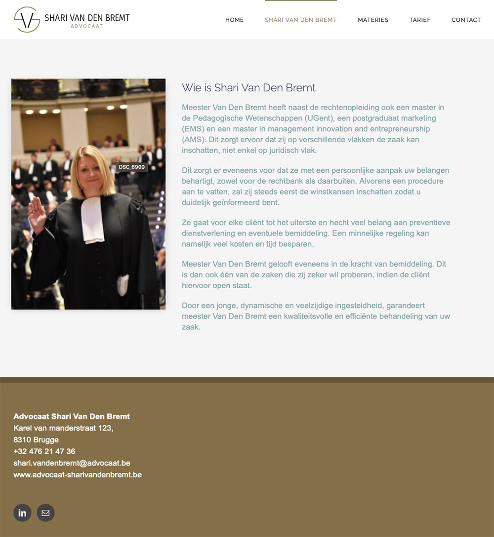 Portfolio Bliss, Advocaat Shari Van Den Bremt